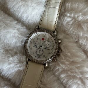 Michele watch white leather with diamonds